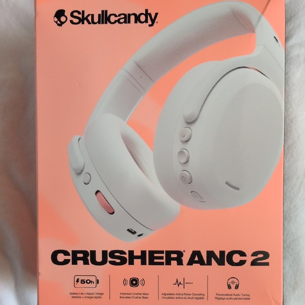 Skullcandy Crusher ANC2 Wireless Headphones - White and Pink Accents